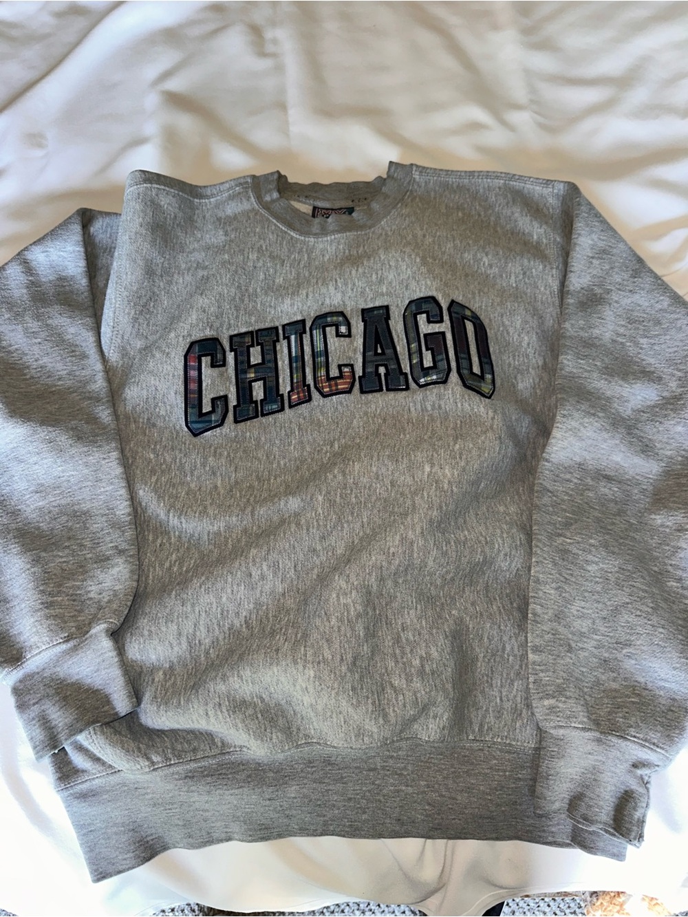 MV Sport Gray Chicago Crew Sweatshirt with Multicolor Lettering